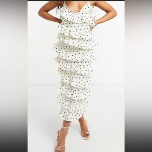 ASOS Cream Polka Dot Ruffle Maxi Dress